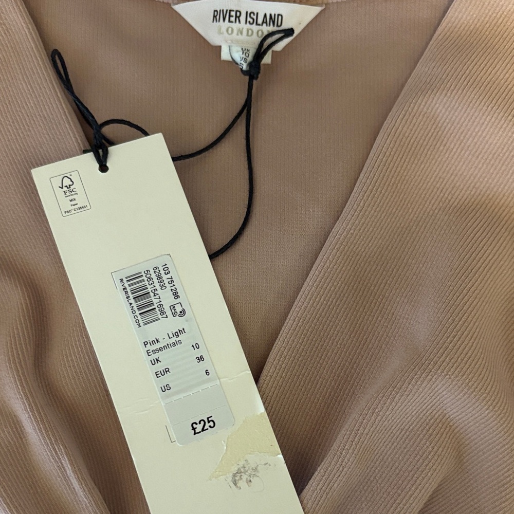 River Island Light Pink Ribbed Bodysuit